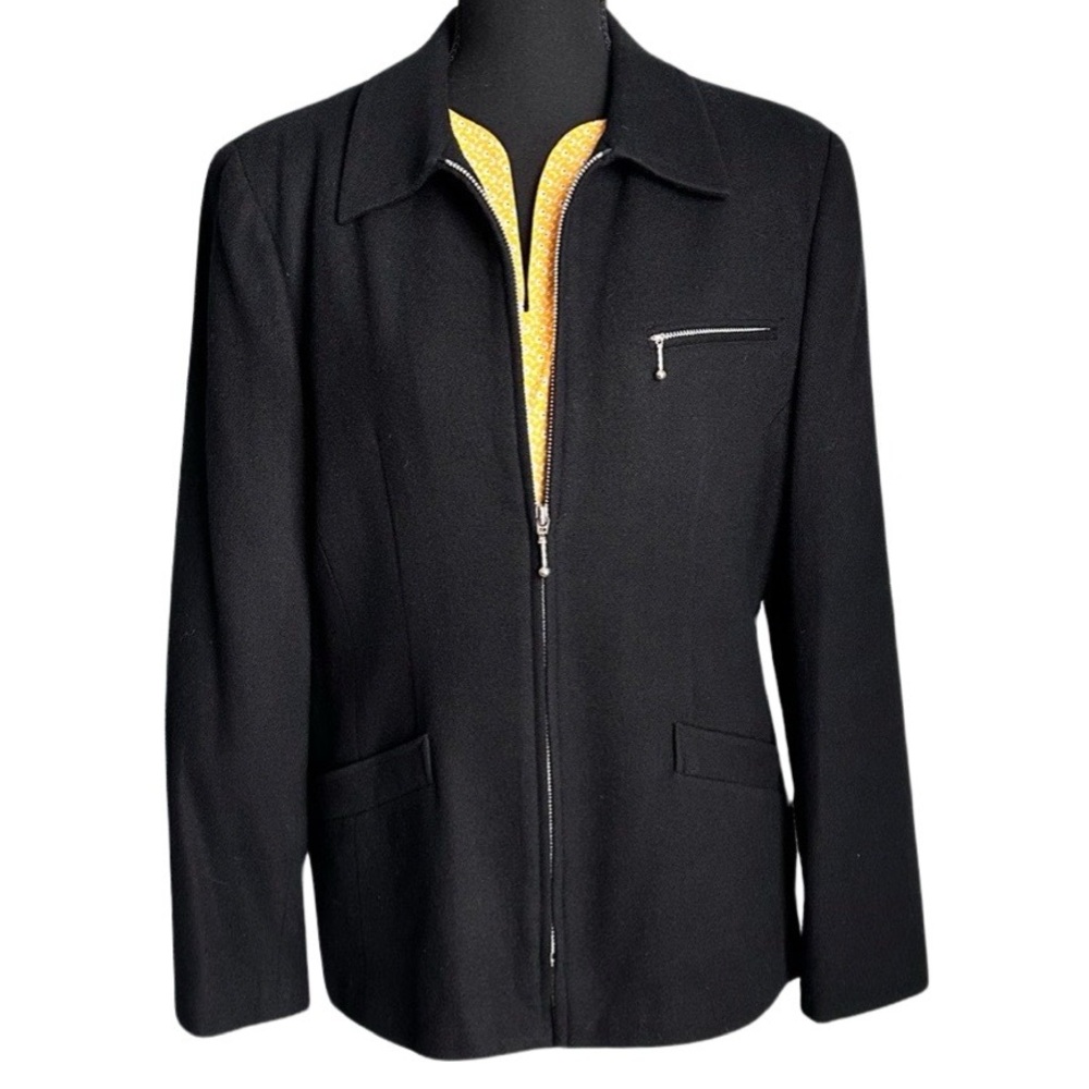 NWOT Laura Scott Woman Size 10 Full Zip Black Wool Blazer Jacket
